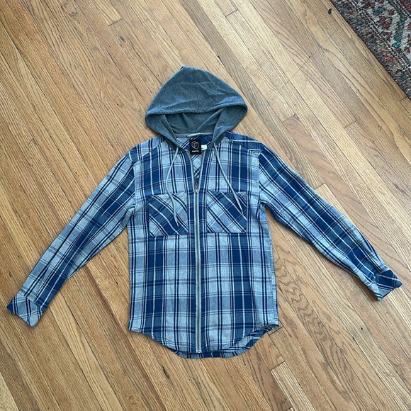 ORIGINAL USE | Men's Plaid Hooded Flannel Long Sleeve Button-Down Shirt - Picture 3 of 6